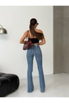 Yüksek Bel İnce Gösteren Likralı Denim Flare Kadın Jean Pantolon – Mavi