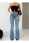 Yüksek Bel İnce Gösteren Likralı Denim Flare Kadın Jean Pantolon – Mavi