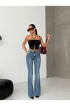 Yüksek Bel İnce Gösteren Likralı Denim Flare Kadın Jean Pantolon – Mavi