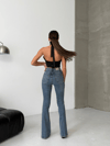 Yüksek Bel İspanyol Paça Açık Mavi Denim Kadın Pantolon