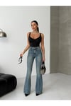 Yüksek Bel İspanyol Paça Denim Kadın Pantolon