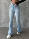 Yüksek Bel İspanyol Paça Jean Pantolon - Eskitme Detaylı Full Pamuklu Flare Denim