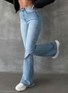 Yüksek Bel İspanyol Paça Jean Pantolon - Eskitme Detaylı Full Pamuklu Flare Denim