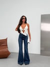 Yüksek Bel İspanyol Paça Jean Pantolon - Toparlayıcı Etkili Dark Blue Flare Denim