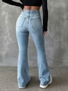 Yüksek Bel İspanyol Paça Jean Pantolon - Eskitme Detaylı Full Pamuklu Flare Denim