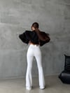 Yüksek Bel İspanyol Paça Lıkralı Denim Pantolon