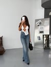 Yüksek Bel Jean Pantolon – %100 Pamuk, Geniş Paça (Flare/Wide Leg), Retro 90’lar Stil Kadın Denim
