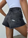 Yüksek Bel Jean Şort Yırtık Detaylı Kadın Denim Şort