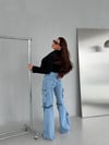 Yüksek Bel Kargo Cepli Parçalı (Detachable) Bol Paça Jean Pantolon