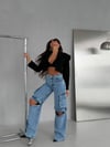 Yüksek Bel Kargo Cepli Parçalı (Detachable) Bol Paça Jean Pantolon