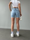 Yüksek Bel Kıvrık Paça Pamuklu Denim Bermuda Şort