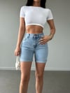 Yüksek Bel Kıvrık Paça Pamuklu Denim Bermuda Şort