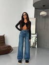 Yüksek Bel Klasik Mavi Düz Paça Denim Pantolon