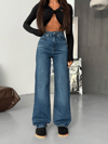 Yüksek Bel Klasik Mavi Düz Paça Denim Pantolon