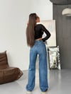 Yüksek Bel Klasik Mavi Düz Paça Denim Pantolon
