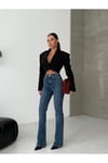 Yüksek Bel Klasik Mavi İspanyol Paça Kadın Denim Pantolon