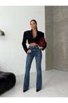 Yüksek Bel Klasik Mavi İspanyol Paça Kadın Denim Pantolon