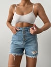 Yüksek Bel Önü Düğmeli Püsküllü Pamuklu Denim Şort