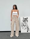 Yüksek Bel Oversize Kesim Bej Palazzo Pantolon