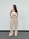 Yüksek Bel Oversize Kesim Bej Palazzo Pantolon