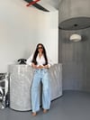Yüksek Bel Relax Fit  Yırtık Detaylı Denim Pantolon