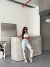 Yüksek Bel Standart Fit Yırtık Pencereli Pamuklu Jean Pantolon