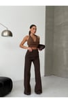 Yüksek Bel Wide Leg Kahve Denim Pantolon – Modern ve Şık Kesim