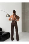 Yüksek Bel Wide Leg Kahve Denim Pantolon – Modern ve Şık Kesim