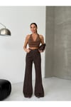 Yüksek Bel Wide Leg Kahve Denim Pantolon – Modern ve Şık Kesim