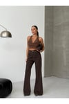 Yüksek Bel Wide Leg Kahve Denim Pantolon – Modern ve Şık Kesim