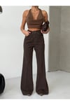 Yüksek Bel Wide Leg Kahve Denim Pantolon – Modern ve Şık Kesim