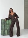Yüksek Bel Wide Leg Pantolon Denim Ceket Takım