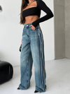 Yüksek Bel Yandan Dikiş Detaylı Geniş Paça Jean