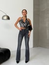 Yüksek Bel Yıkamalı Gri İspanyol Paça Denim Kadın Pantolon