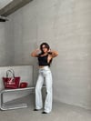 Yüksek Bel Yırtık Detaylı Açık Mavi Wide Leg Jean Pantolon