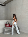 Yüksek Bel Yırtık Detaylı Açık Mavi Wide Leg Jean Pantolon