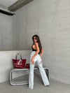 Yüksek Bel Yırtık Detaylı Açık Mavi Wide Leg Jean Pantolon