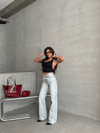 Yüksek Bel Yırtık Detaylı Açık Mavi Wide Leg Jean Pantolon