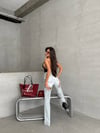 Yüksek Bel Yırtık Detaylı Açık Mavi Wide Leg Jean Pantolon