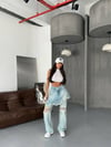 Yüksek Bel Yırtık Detaylı Asimetrik Mini Etek Görünümlü Wide Leg Jean Pantolon