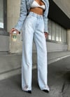 Yüksek Bel Yırtık Detaylı Geniş Paça Denim Pantolon