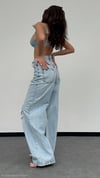 Yüksek Bel Yırtık Detaylı Wide Leg Pamuklu Jean Pantolon