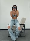 Yüksek Bel Yırtık Detaylı Wide Leg Pamuklu Jean Pantolon