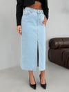 Yüksek Bel Yırtmaçlı Denim Etek