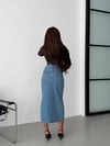 Yüksek Bel Yırtmaçlı Denim Etek