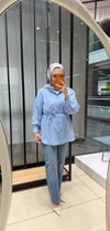 BELİ BAĞLAMALI BÜRÜMCÜK TUNİK -MAVİ