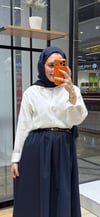 KEMERLİ PİLELİ ETEK -LACİVERT