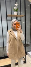 Kuşaklı Kruvaze Yaka Yelek | Camel