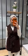 Kuşaklı Kruvaze Yaka Yelek | Kahve
