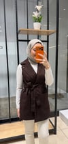 Kuşaklı Kruvaze Yaka Yelek | Kahve